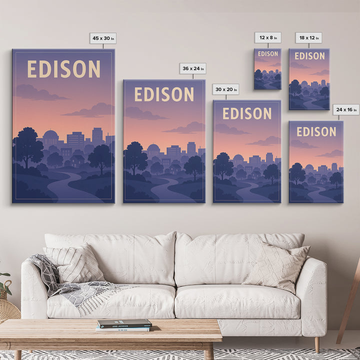 Edison New Jersey Travel Poster, Canvas Print, Mid Century City Wall Art, Edison Wall Art, City Art Print, Office Decor, Travel Print