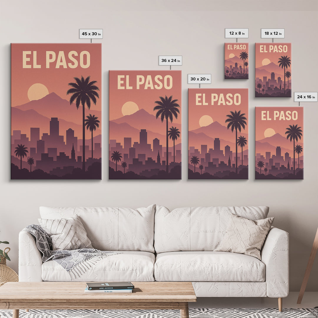 El Paso Texas Travel Poster, Canvas Print, Mid Century City Wall Art, El Paso City Art, Eclectic Wall Decor, City Illustration, Office Decor