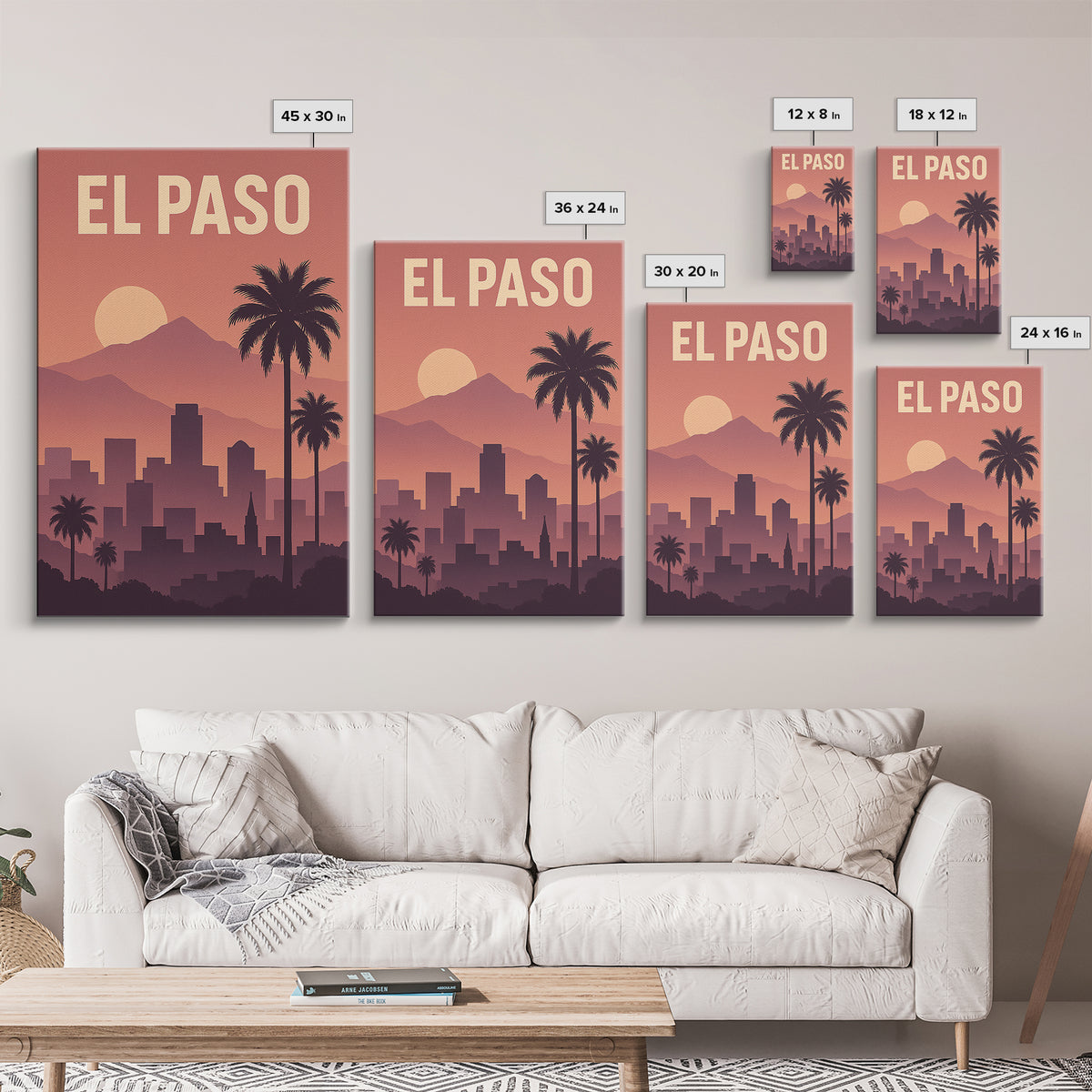 El Paso Texas Travel Poster, Canvas Print, Mid Century City Wall Art, El Paso City Art, Eclectic Wall Decor, City Illustration, Office Decor