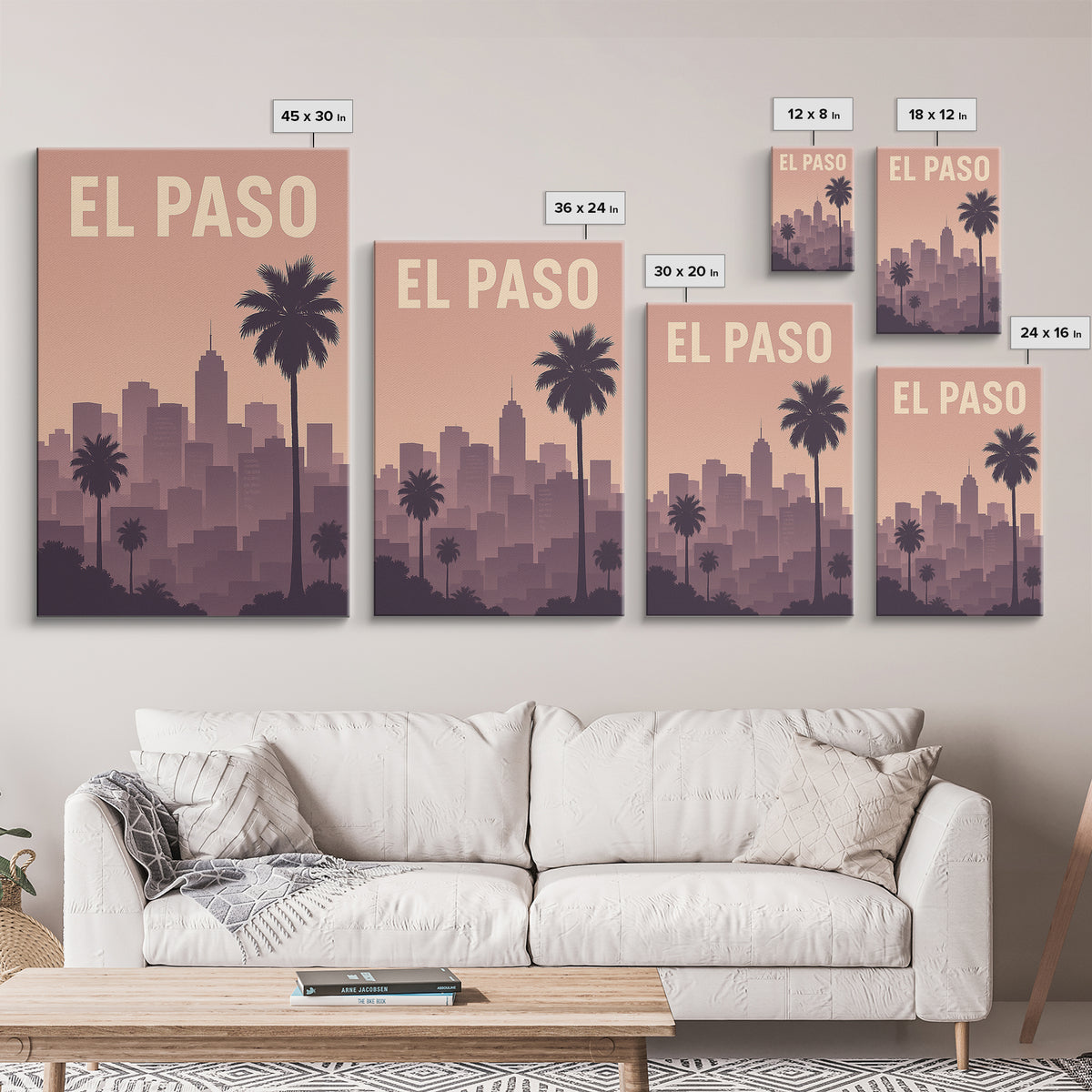 El Paso Travel Poster, Framed Canvas Print, Retro Sunset Skyline Art, El Paso Travel Art, Fine Art Print, Travel Wall Decor, City Poster