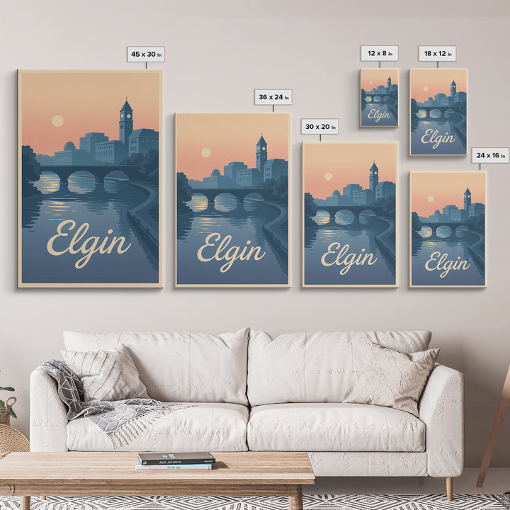 Elgin Travel Poster, Canvas Print, Vintage Travel Poster Art, Elgin Travel Art, Vintage Travel Print, City Travel Prints, Vintage Travel Art
