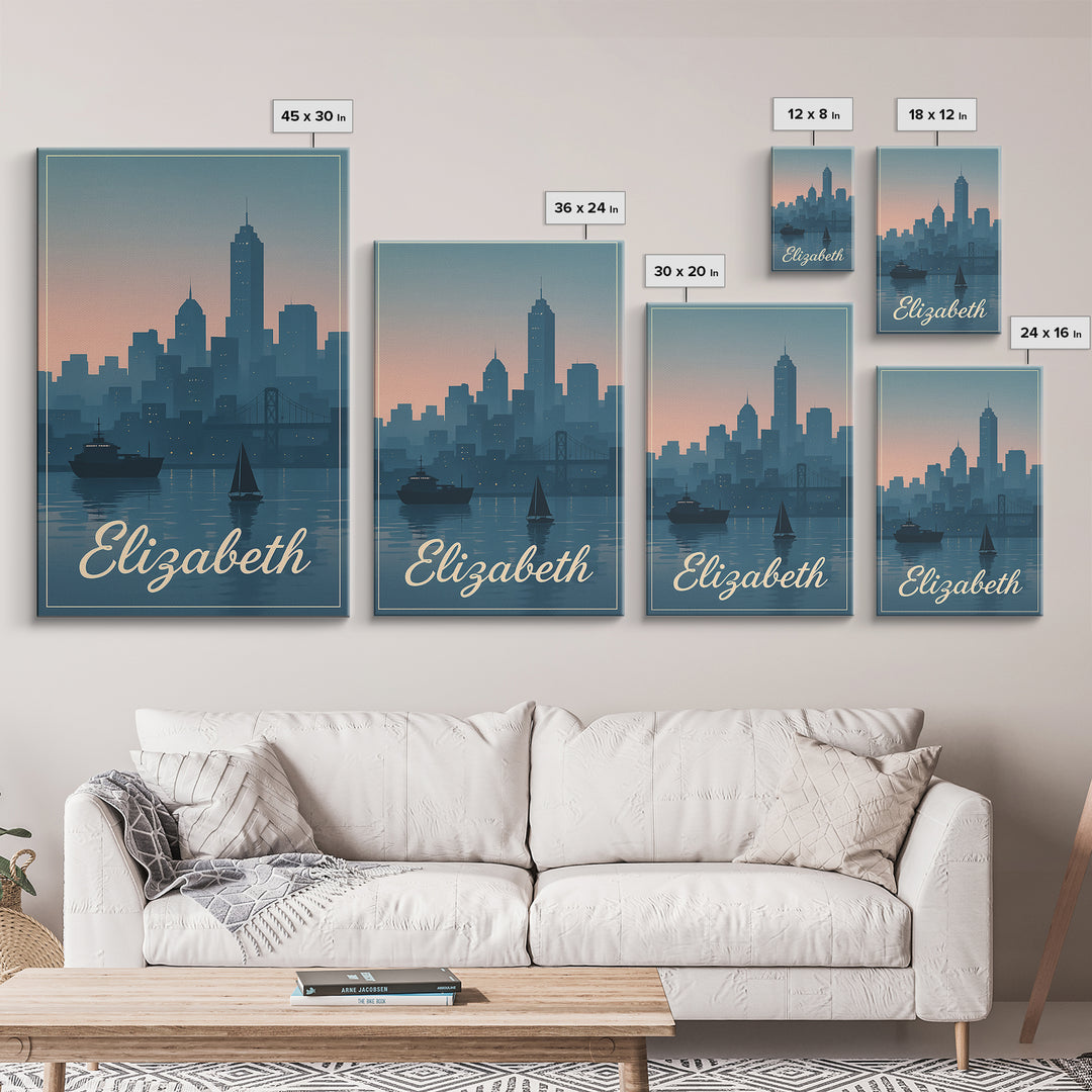 Elizabeth Travel Poster, Canvas Print, Mid Century City Wall Art, Elizabeth Poster Print, Vintage Travel Print, Travel Poster Art