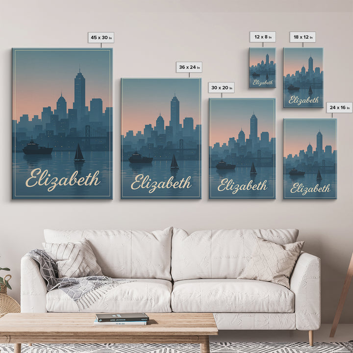 Elizabeth Travel Poster, Canvas Print, Mid Century City Wall Art, Elizabeth Poster Print, Vintage Travel Print, Travel Poster Art