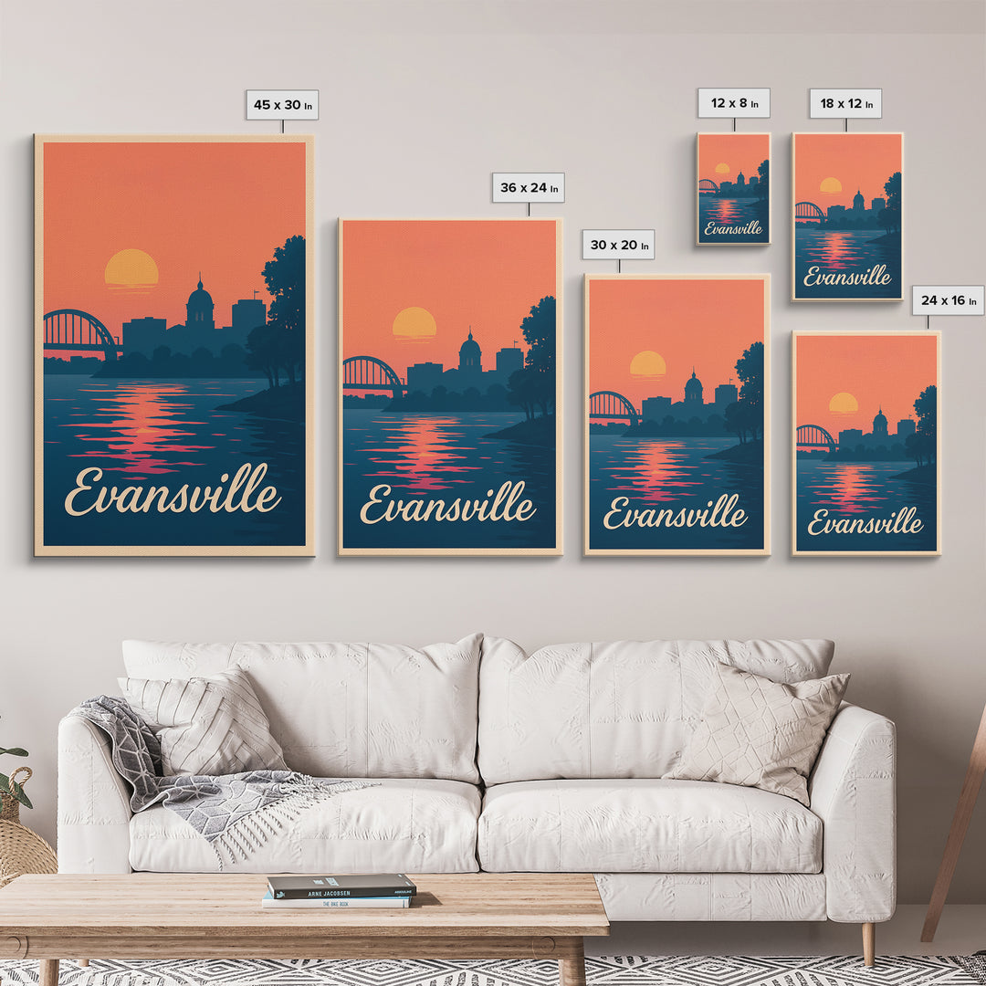 Evansville Indiana Travel Poster, Framed Canvas Print, Classic Travel Poster Art, Evansville City Art, City Travel Prints, Fine Art Print