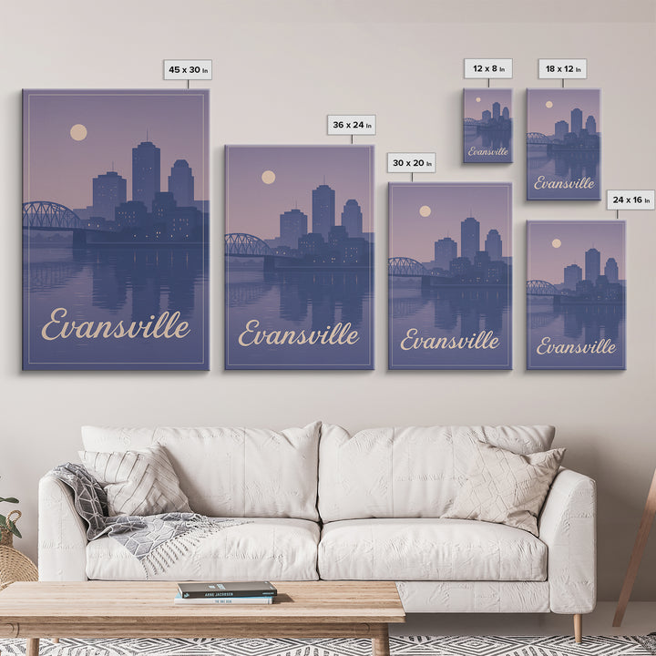 Evansville Travel Poster, Framed Canvas Print, Vintage Travel Poster Art, Evansville City Art, Vintage City Art, City Art Print