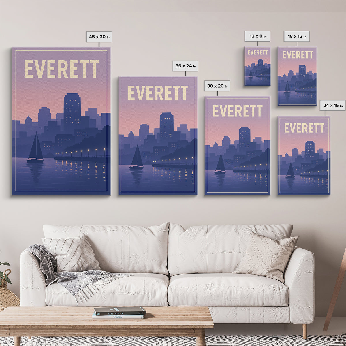 Everett Washington Travel Poster, Canvas Print, Vintage Poster Art, Everett Travel Art, Travel Poster Set, Vintage City Art, Travel Wall Art