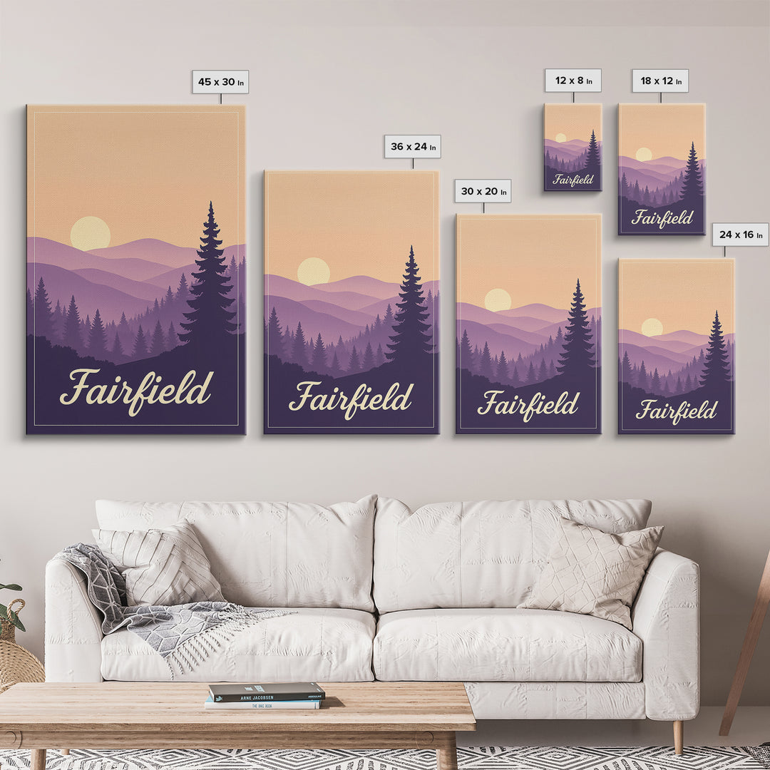 Fairfield California Travel Poster, Canvas Print, Mid Century City Wall Art, Fairfield Travel Art, Home Office Decor, Travel Wall Decor