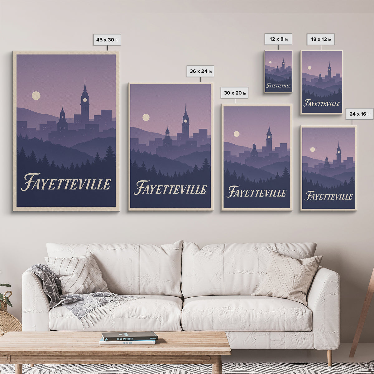 Fayetteville Travel Poster, Framed Canvas Print, Mid Century City Wall Art, Fayetteville Poster Print, Wanderlust Decor, Retro Travel Print