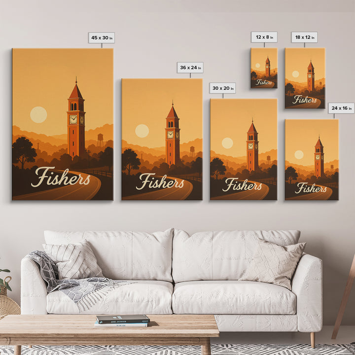 Fishers Indiana Travel Poster, Canvas Print, Classic Travel Poster Art, Fishers Wall Art, Fine Art Print, Wall Art, Eclectic Wall Decor