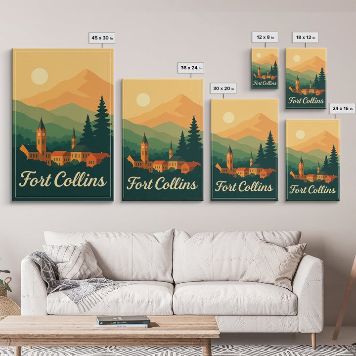 Fort Collins Colorado Travel Poster, Canvas Print, Classic Poster Art, Fort Collins Travel Art, Mid Century Wall Art, Travel Art Print