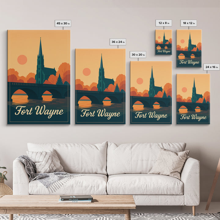 Fort Wayne Indiana Travel Poster, Canvas Print, Classic Travel Poster Art, Fort Wayne Poster Print, Travel Wall Decor, City Travel Prints