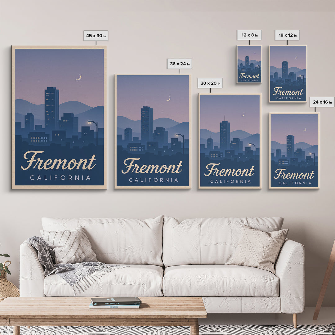 Fremont Travel Poster, Canvas Print, Retro Sunset Skyline Art, Fremont Poster Print, Mid Century Wall Art, Fine Art Print, Travel Wall Art