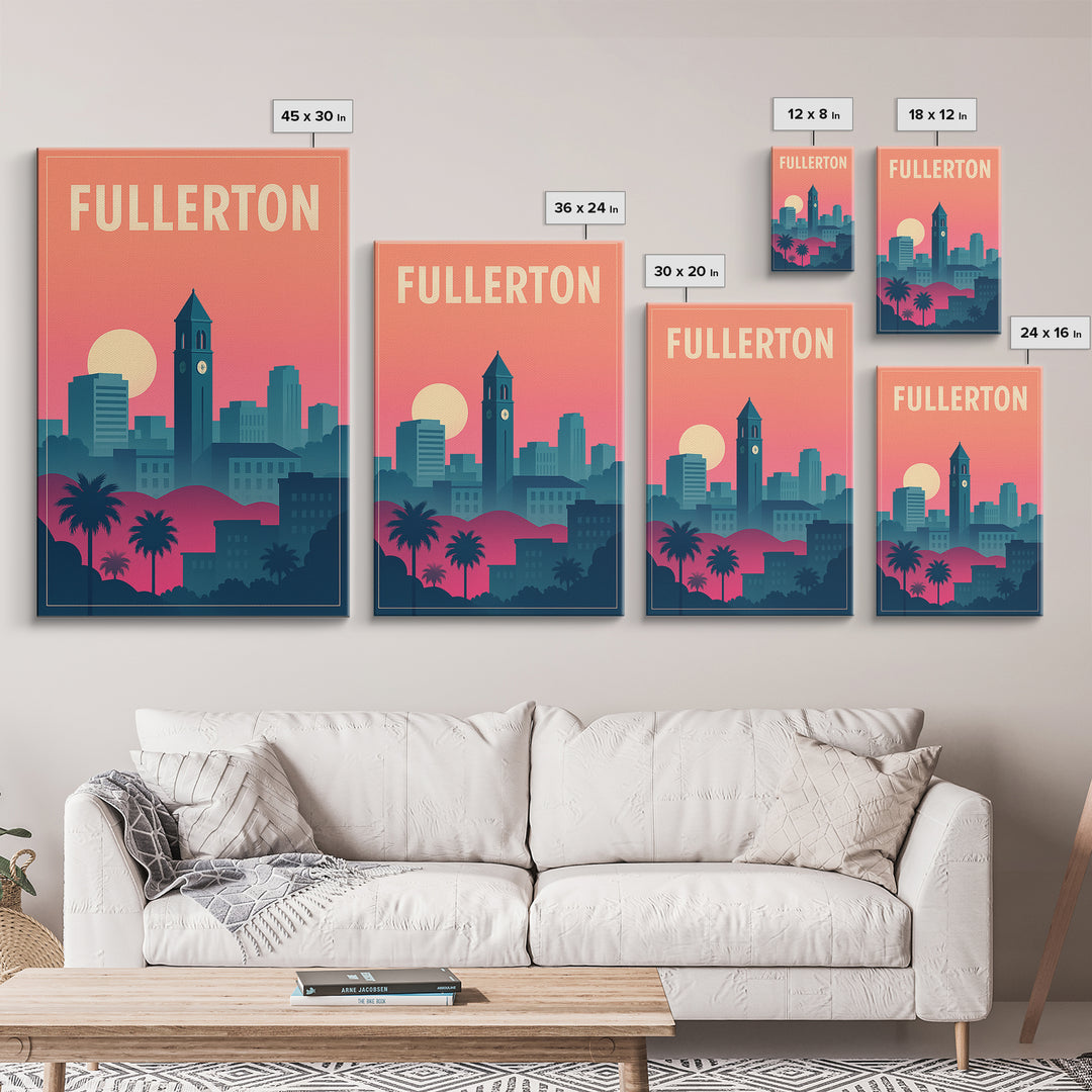 Fullerton Travel Poster, Canvas Print, Mid Century City Wall Art, Fullerton Wall Art, City Travel Prints, Mid Century Wall Art