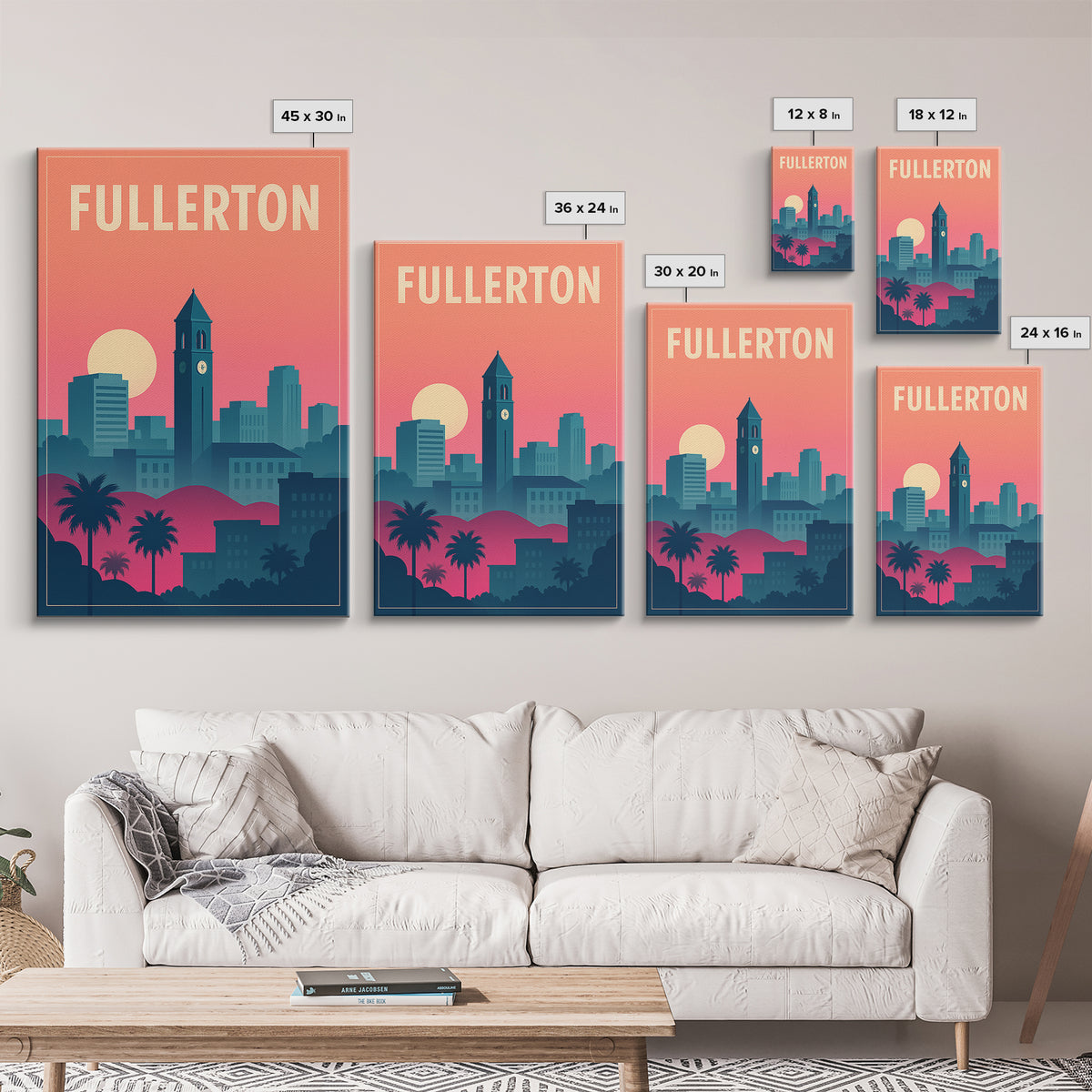 Fullerton Travel Poster, Canvas Print, Mid Century City Wall Art, Fullerton Wall Art, City Travel Prints, Mid Century Wall Art