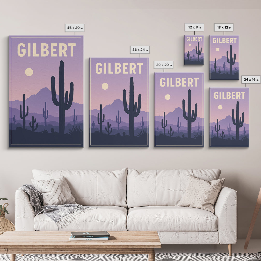 Gilbert Arizona Travel Poster, Canvas Print, Vintage Poster Art, Gilbert Wall Art, Mid Century Wall Art, Travel Art Print, City Illustration