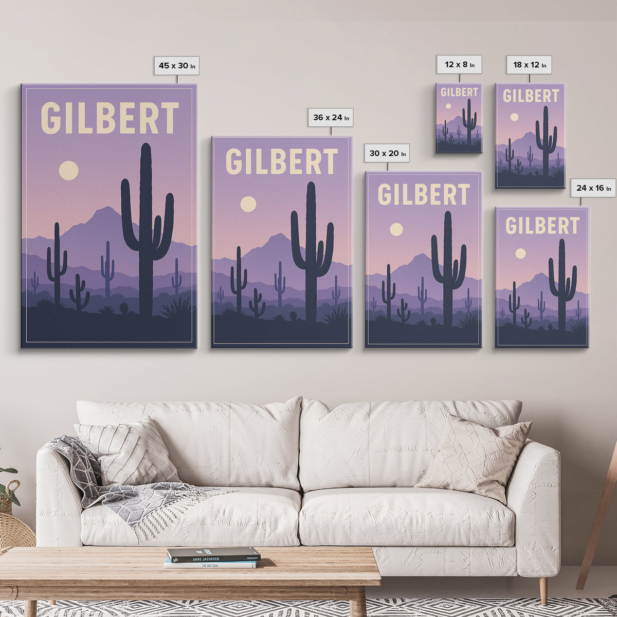 Gilbert Arizona Travel Poster, Canvas Print, Vintage Poster Art, Gilbert Wall Art, Mid Century Wall Art, Travel Art Print, City Illustration