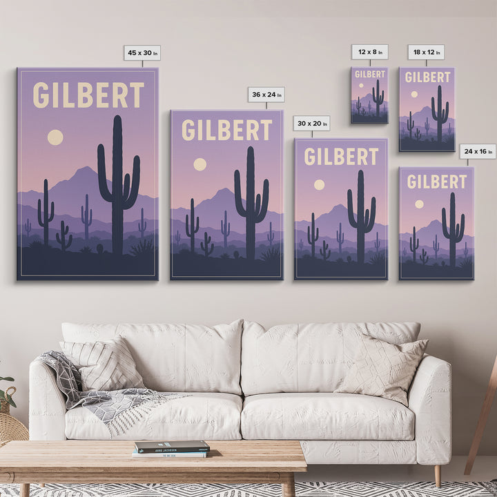 Gilbert Arizona Travel Poster, Canvas Print, Vintage Poster Art, Gilbert Wall Art, Mid Century Wall Art, Travel Art Print, City Illustration