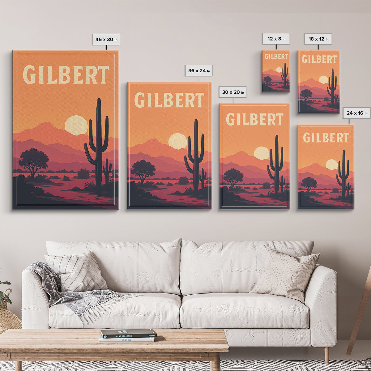 Gilbert Travel Poster, Canvas Print, Retro Sunset Skyline Art, Gilbert Wall Art, Travel Wall Decor, Wanderlust Decor, Fine Art Print