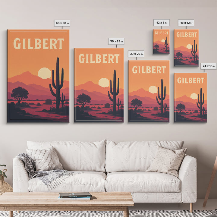 Gilbert Travel Poster, Canvas Print, Retro Sunset Skyline Art, Gilbert Wall Art, Travel Wall Decor, Wanderlust Decor, Fine Art Print