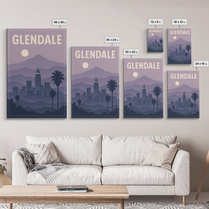 Glendale Travel Poster, Framed Canvas Print, Vintage Travel Poster Art, Glendale Wall Art, Travel Poster Set, Travel Art Print