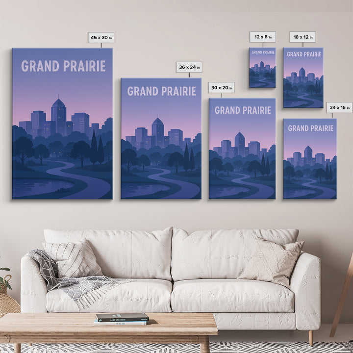Grand Prairie Texas Travel Poster, Canvas Print, Mid Century City Wall Art, Grand Prairie Poster Print, Travel Poster Set, Modern Wall Decor