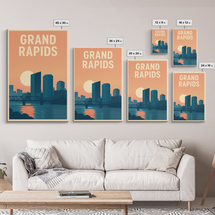 Grand Rapids Travel Poster, Canvas Print, Classic Travel Poster Art, Grand Rapids Travel Art, City Travel Prints, Vintage Travel Print