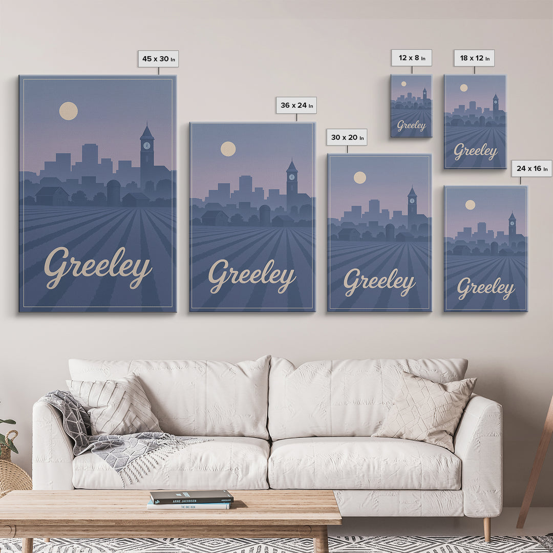 Greeley Travel Poster, Framed Canvas Print, Classic Travel Poster Art, Greeley Art Print, Retro Travel Print, Vintage City Art