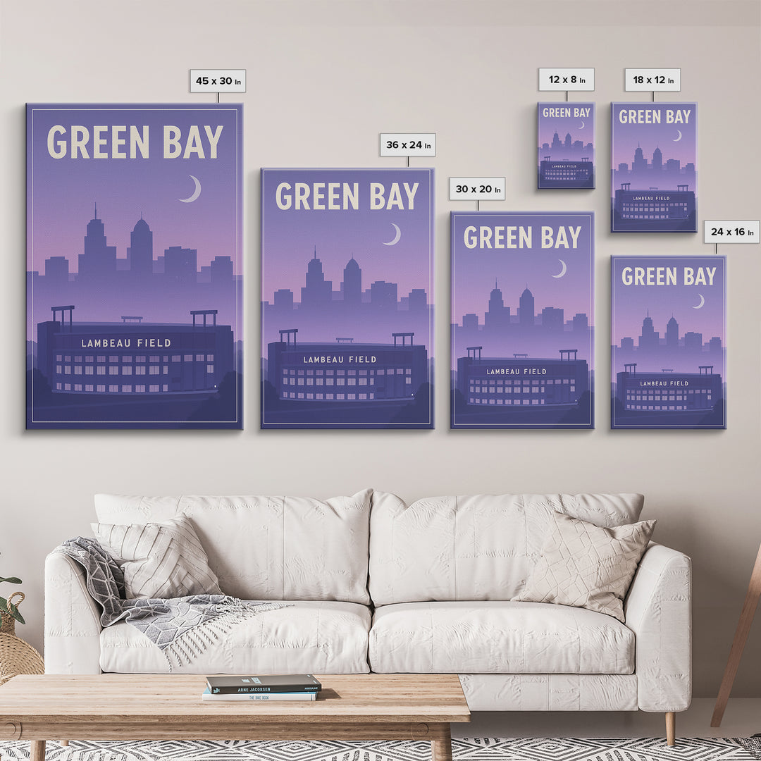 Green Bay Wisconsin Travel Poster, Framed Canvas Print, Classic Travel Poster Art, Green Bay Wall Art, Fine Art Print, City Illustration
