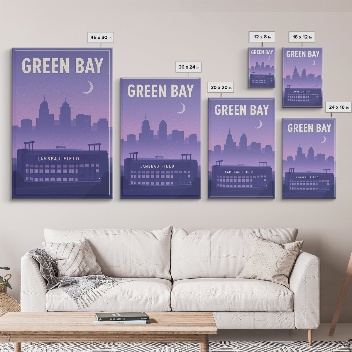 Green Bay Wisconsin Travel Poster, Framed Canvas Print, Classic Travel Poster Art, Green Bay Wall Art, Fine Art Print, City Illustration
