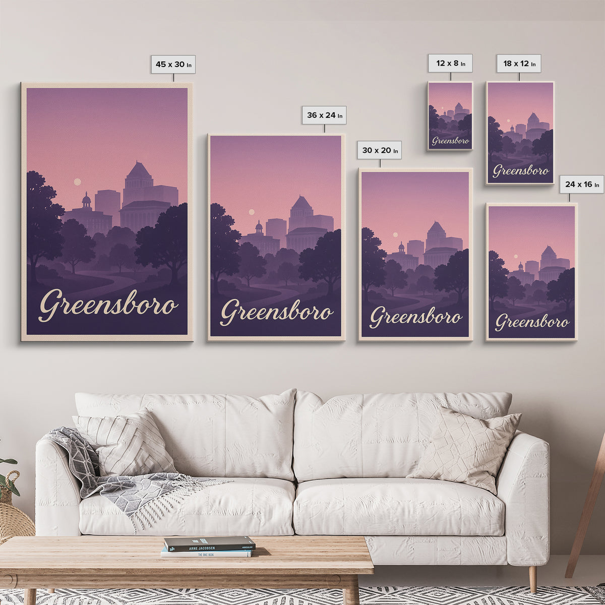 Greensboro Travel Poster, Framed Canvas Print, Classic Travel Poster Art, Greensboro City Art, City Travel Prints, Travel Art Print