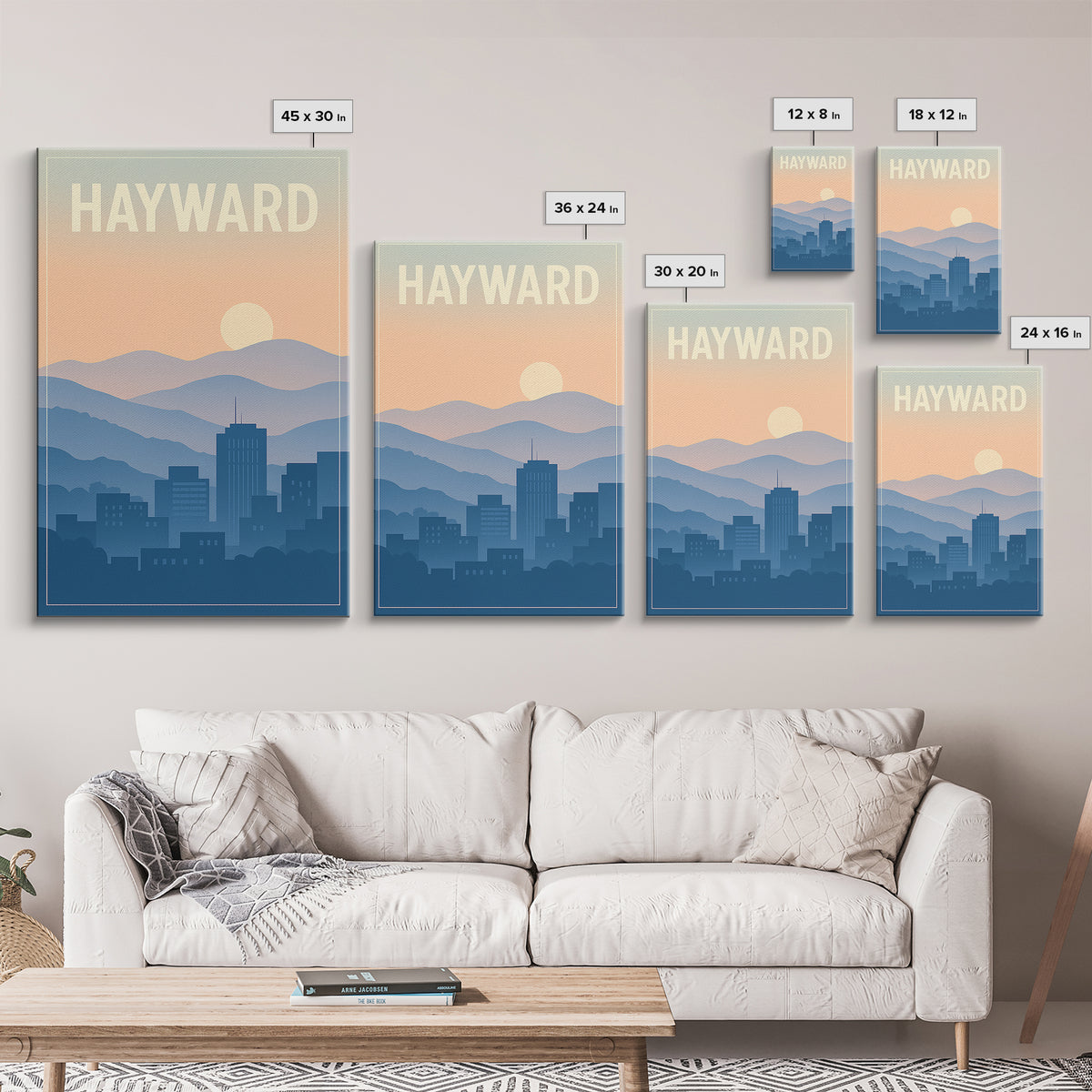 Hayward California Travel Poster, Canvas Print, Retro Sunset Skyline Art, Hayward Art Print, Travel Art Print, Modern Wall Decor, Poster Art