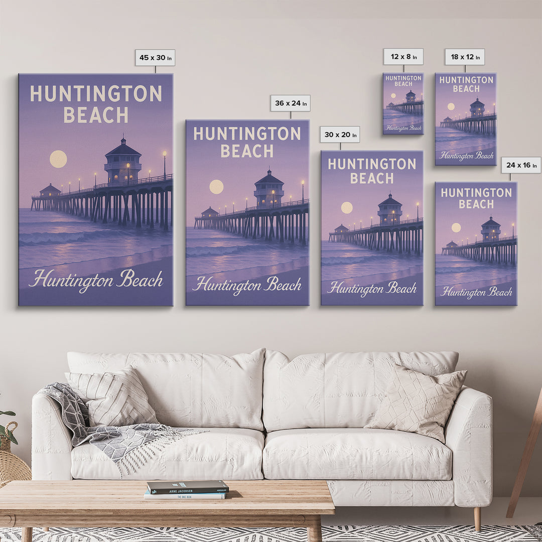Huntington Beach Travel Poster, Framed Canvas Print, Classic Travel Poster Art, Huntington Beach Travel Art, Travel Wall Art, Design 2