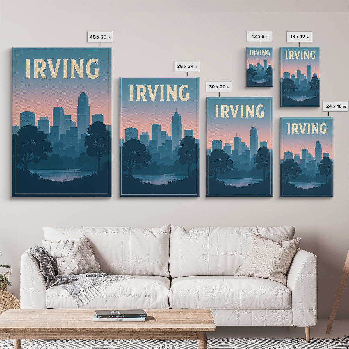 Irving Texas Travel Poster, Canvas Print, Retro Sunset Skyline Art, Irving Poster Print, Wall Decor, Mid Century Wall Art, Art Print