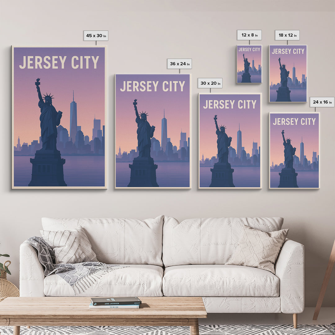 Jersey City New Jersey Travel Poster, Canvas Print, Mid Century City Wall Art, Jersey City Poster Print, Travel Art, City Travel Prints