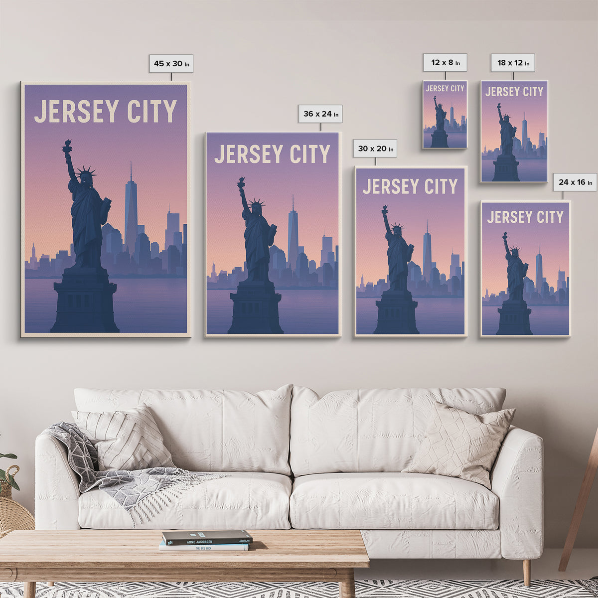 Jersey City New Jersey Travel Poster, Canvas Print, Mid Century City Wall Art, Jersey City Poster Print, Travel Art, City Travel Prints