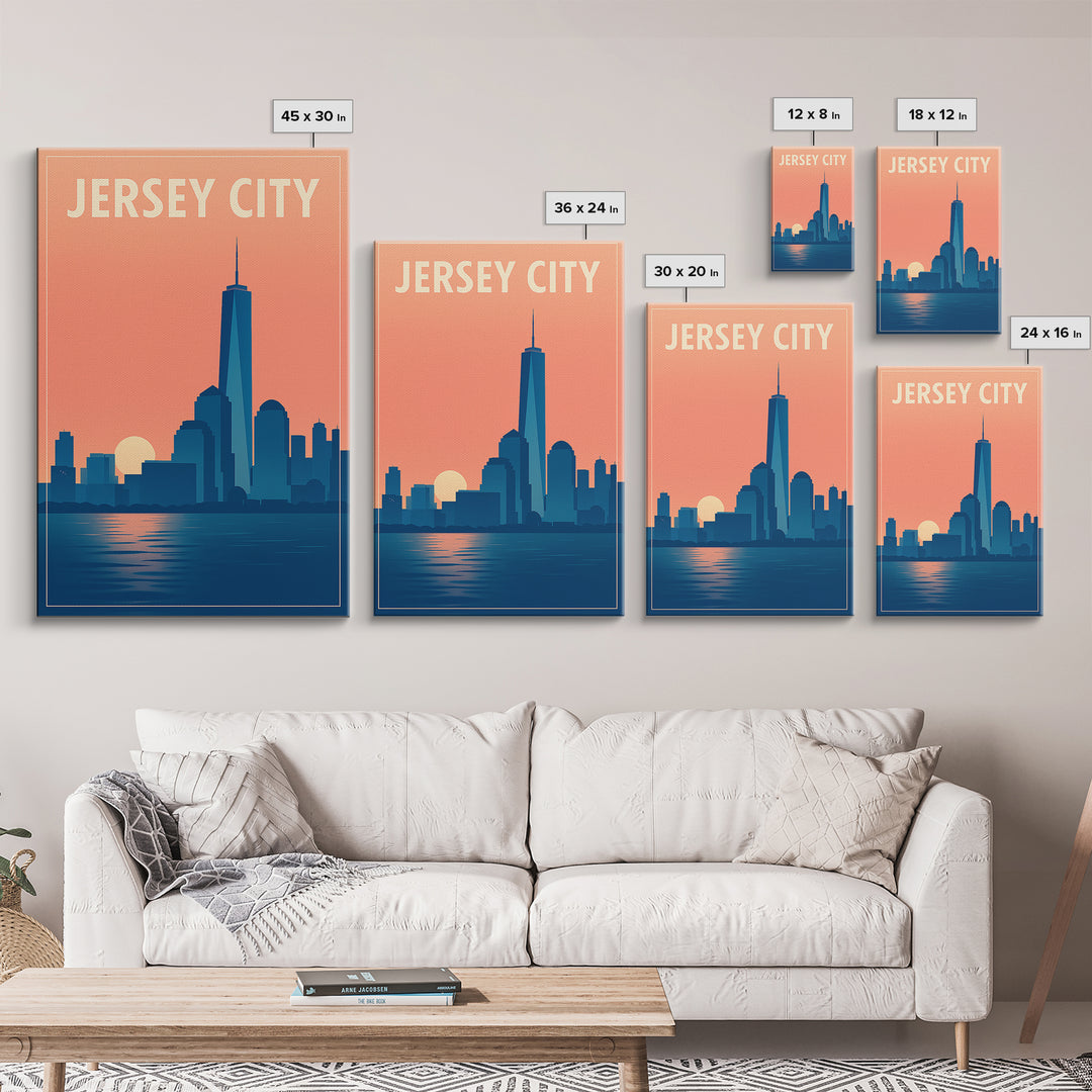Jersey City Travel Poster, Framed Canvas Print, Mid Century City Wall Art, Jersey City Travel Art, Retro Travel Print, Mid Century Wall Art