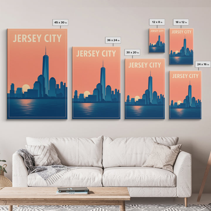 Jersey City Travel Poster, Framed Canvas Print, Mid Century City Wall Art, Jersey City Travel Art, Retro Travel Print, Mid Century Wall Art