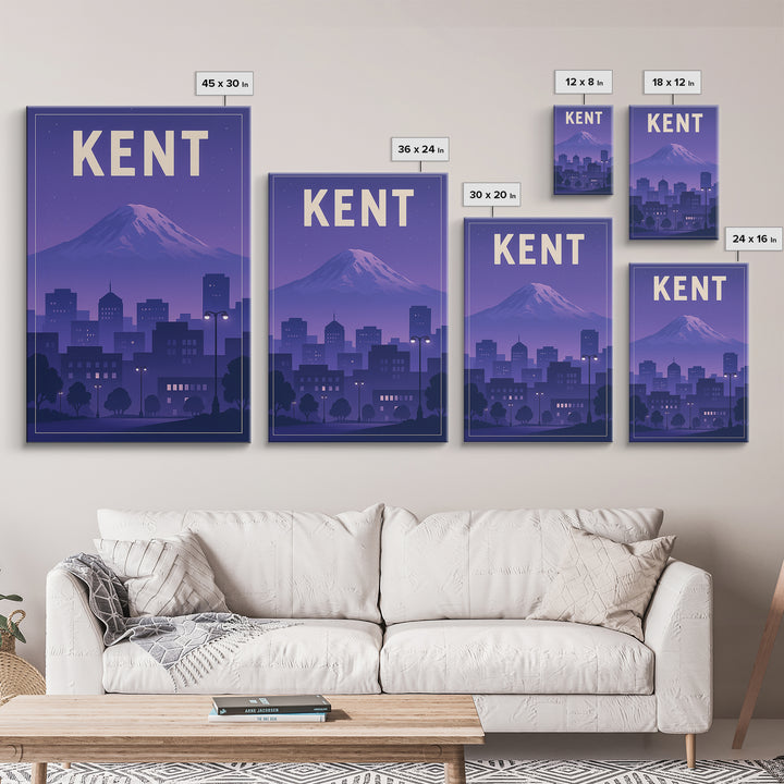 Kent Washington Travel Poster, Canvas Print, Retro Sunset Skyline Art, Kent Poster Print, Wall Decor, Gift For Travelers, Travel Decor