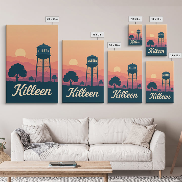Killeen Texas Travel Poster, Canvas Print, Mid Century City Wall Art, Killeen Art Print, Modern Wall Decor, Travel Poster Art, Wall Decor