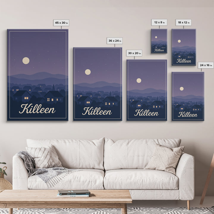 Killeen Travel Poster, Canvas Print, Classic Travel Poster Art, Killeen Poster Print, City Illustration, Travel Wall Art, Travel Poster Set