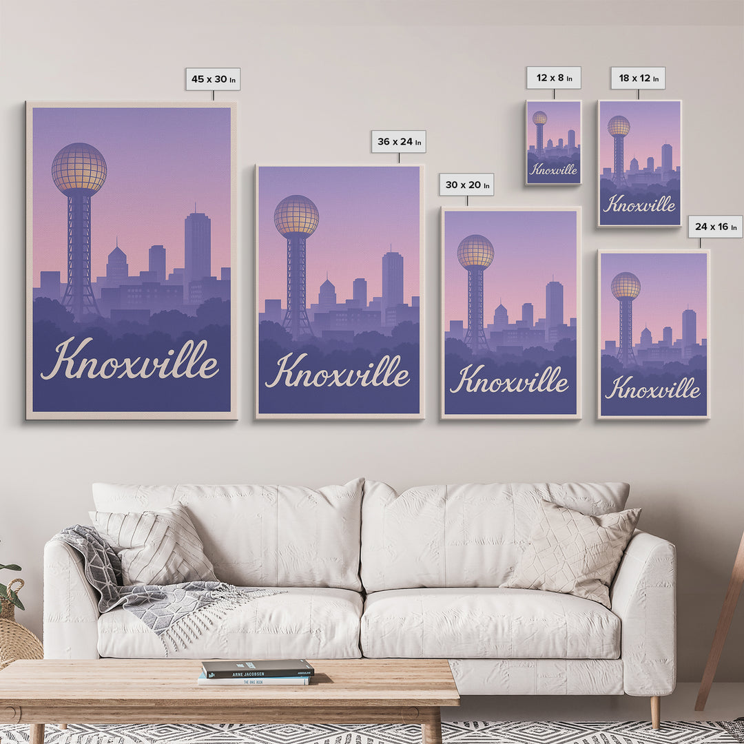 Knoxville Travel Poster, Framed Canvas Print, Mid Century City Wall Art, Knoxville Travel Art, Mid Century Wall Art, Travel Wall Decor