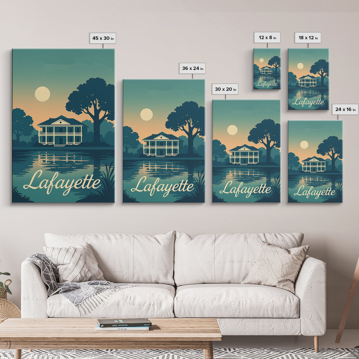 Lafayette Louisiana Travel Poster, Canvas Print, Retro Sunset Skyline Art, Lafayette Poster Print, Vintage Travel Print, Vintage City Art