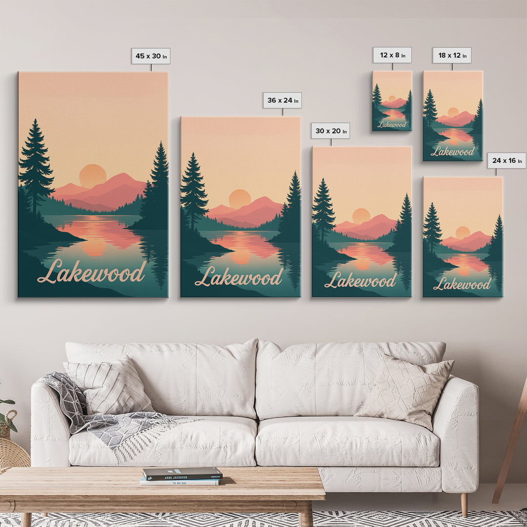 Lakewood Travel Poster, Framed Canvas Print, Classic Travel Poster Art, Lakewood Poster Print, Mid Century Wall Art, Vintage City Art