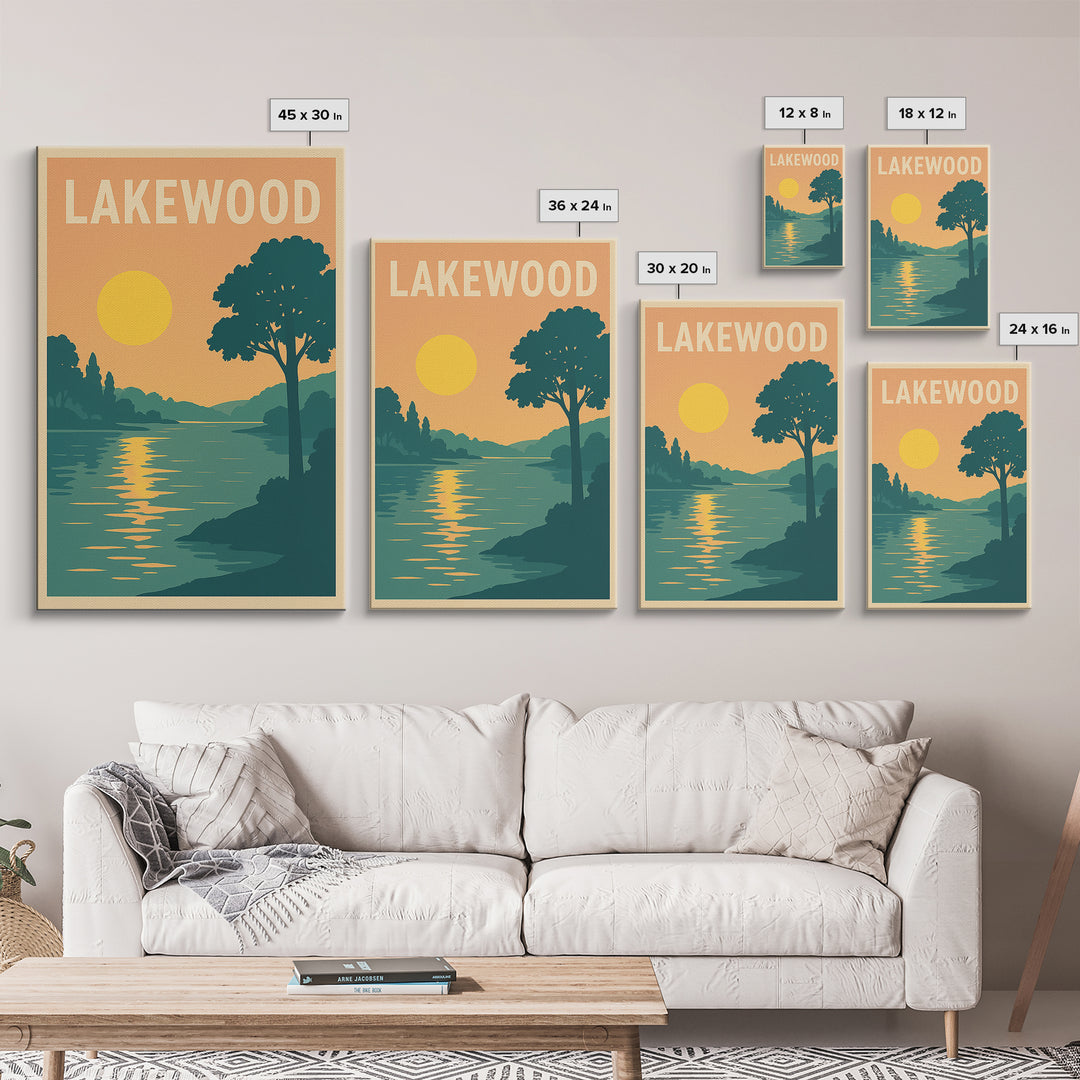 Lakewood Travel Poster, Framed Canvas Print, Classic Travel Poster Art, Lakewood City Art, Travel Poster Art, Retro Travel Print