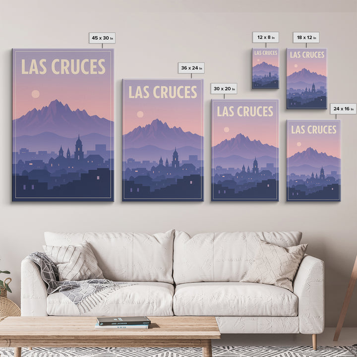 Las Cruces New Mexico Travel Poster, Canvas Print, Retro Sunset Skyline Art, Las Cruces Art Print, Modern Wall Decor, City Illustration