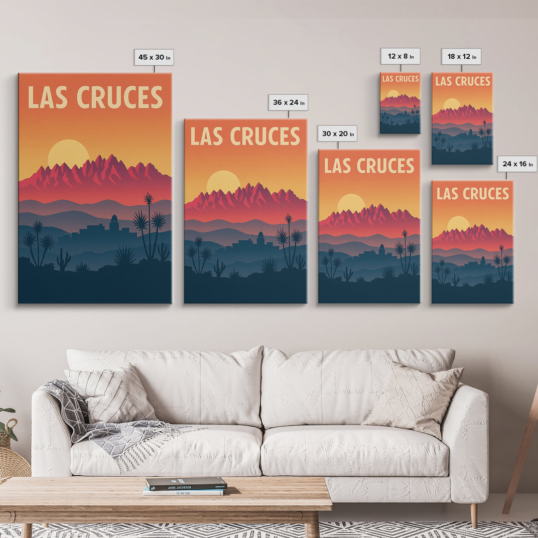 Las Cruces Travel Poster, Canvas Print, Retro Sunset Skyline Art, Las Cruces Poster Print, Mid Century Wall Art, Eclectic Wall Decor