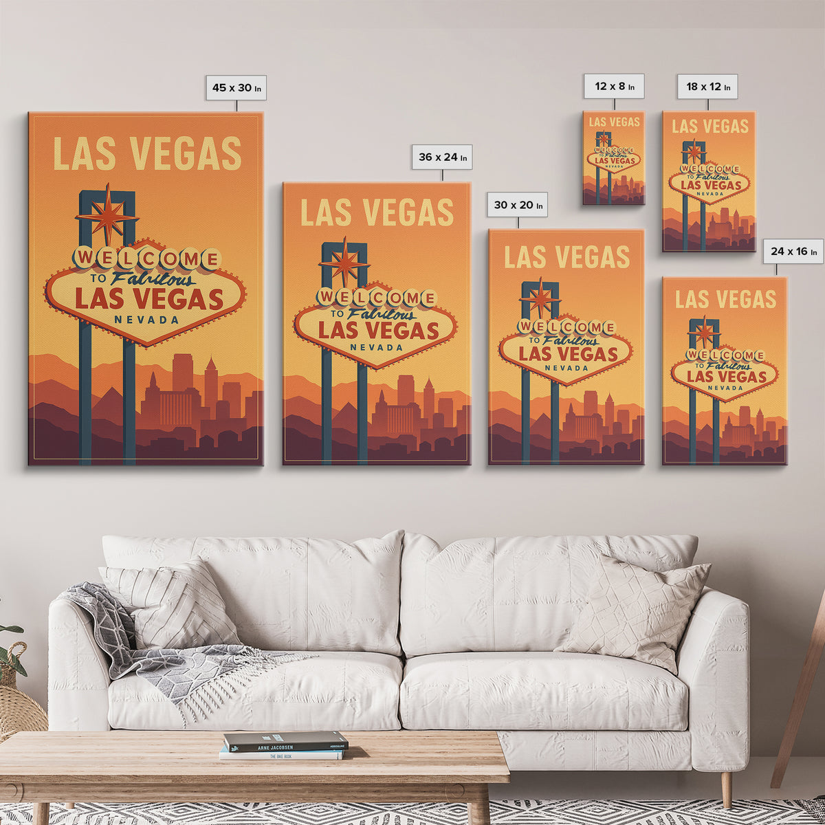 Las Vegas Nevada Travel Poster, Canvas Print, Retro Sunset Skyline Art, Las Vegas Travel Art, Travel Art Print, Mid Century Wall Art