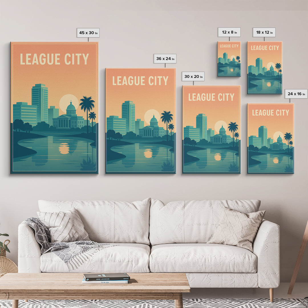 League City Travel Poster, Canvas Print, Classic Travel Poster Art, League City Poster Print, Retro Travel Print, Vintage Travel Art