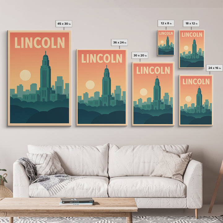 Lincoln Travel Poster, Canvas Print, Classic Travel Poster Art, Lincoln Travel Art, Gift For Travelers, City Art Print, Mid Century Wall Art