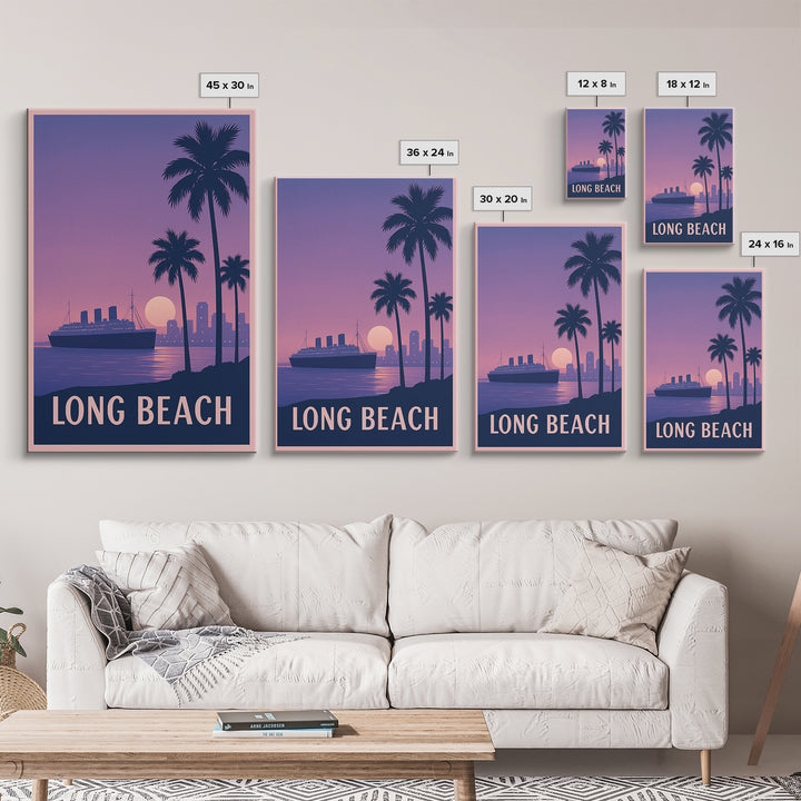 Long Beach Travel Poster, Framed Canvas Print, Mid Century City Wall Art, Long Beach Wall Art, City Art Print, Wanderlust Decor